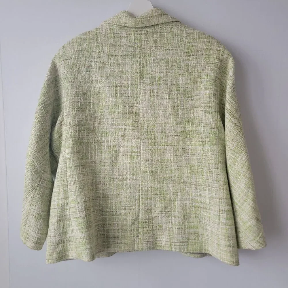 Talbots womens Lime Green Tweed Blazer SZ 18 pockets Single Button Fully Lined